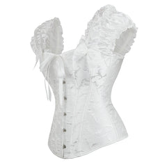 Voguable Gothic Lolita Puff Ruffle Sleeve Overbust Corset Jacquard Corselet Sexy Waist Bustier Top voguable