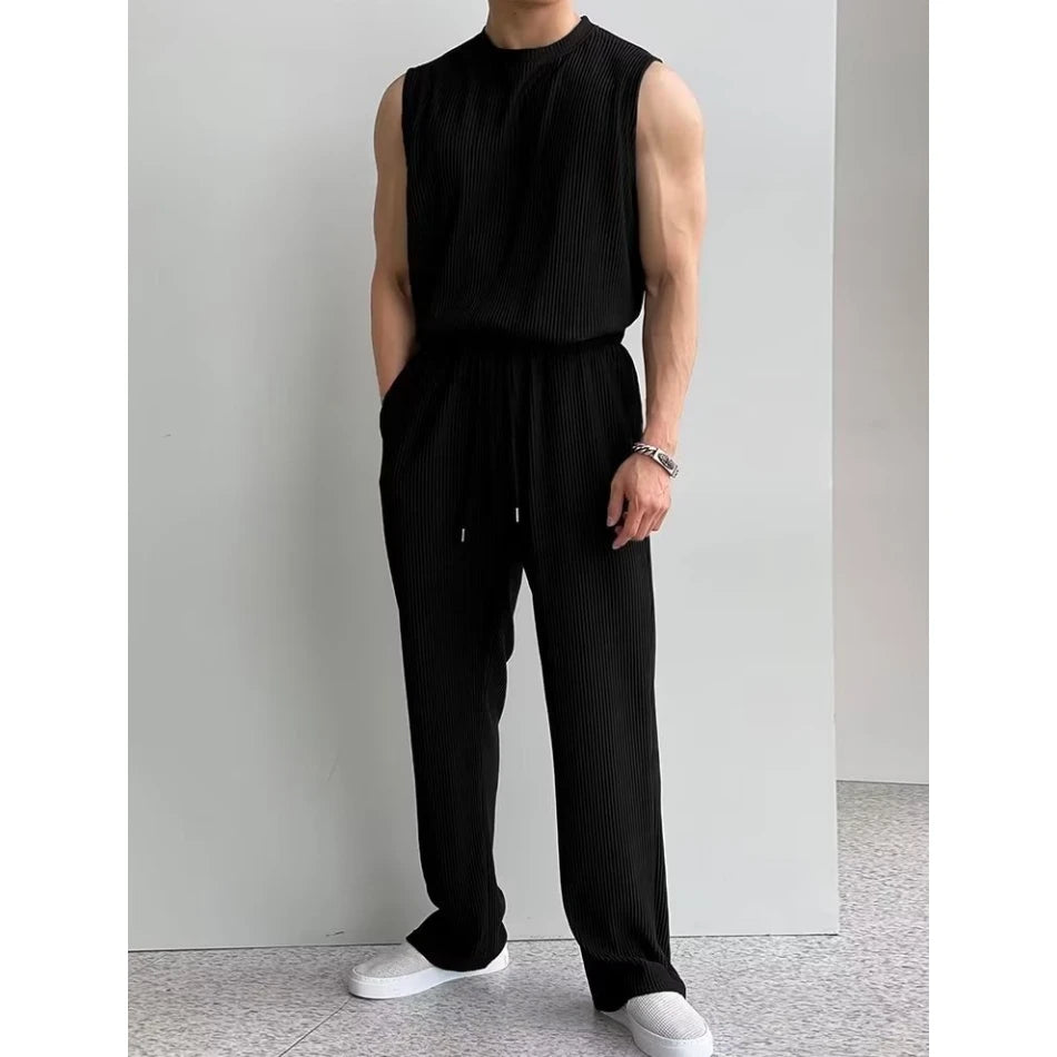 Men Clothing Summer Solid Color Vest Suits for Men Quick Drying Breathable Thin Ice Silk Top Sleeveless Fitness Tracksuit Men voguable