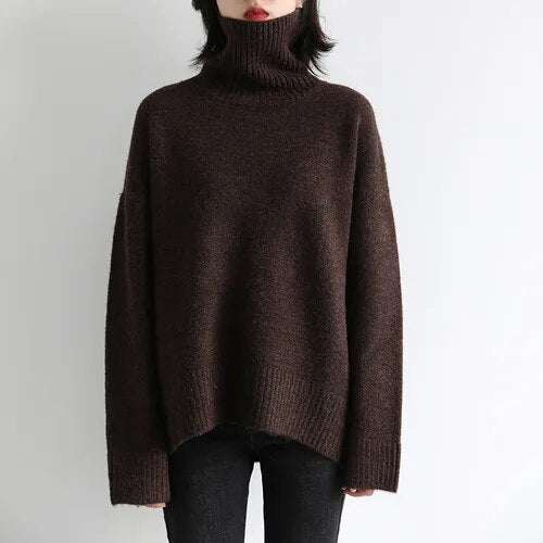 Korean Women's Sweater Loose Turtleneck Sweaters Warm Solid Pullover Knitwear Basic Female Tops Autumn Winter voguable