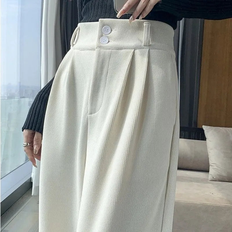 Korean Fashion Women's Pants Winter Plus Velvet Wide Leg Pants Casual Woman Pant High Waist Straight Women Loose Trousers voguable