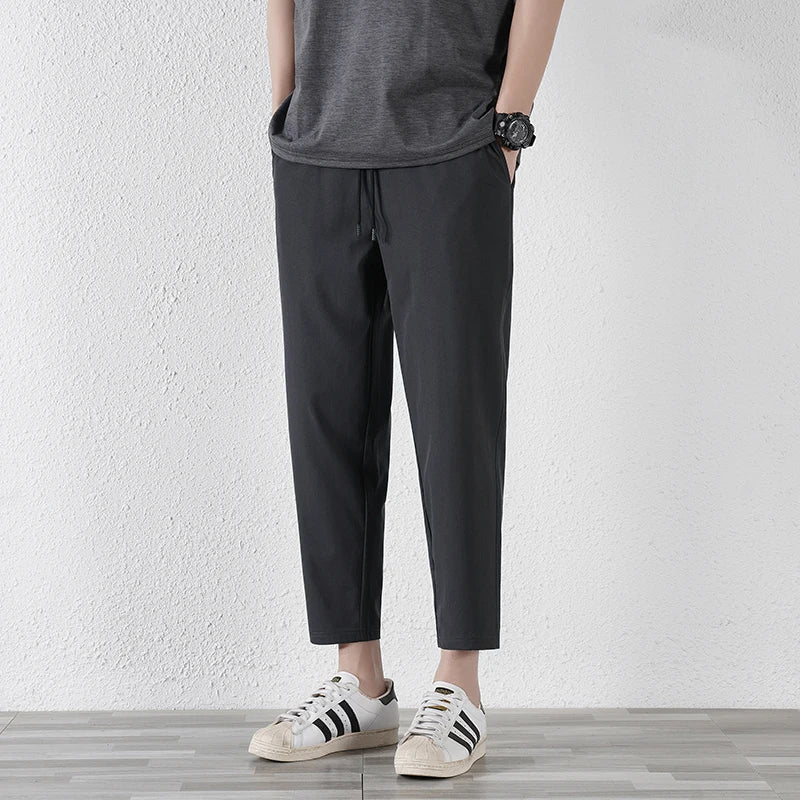 Elegant Fashion Harajuku Slim Fit Ropa Hombre Loose Sport All Match Casual Pants Solid Pockets Thin Style Straight Leg Pants voguable