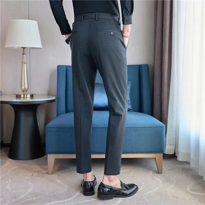 Dress Pants Men 2024 Autumn New Embroidered Suit Pants Business Casual Slim Fit Solid Casual Formal Dress Trousers Men Clothing voguable