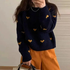 Love jacquard sweater for women in autumn and winter, loose, soft, lazy, high-end  short knitted sweater for little people voguable