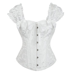 Voguable Gothic Lolita Puff Ruffle Sleeve Overbust Corset Jacquard Corselet Sexy Waist Bustier Top voguable