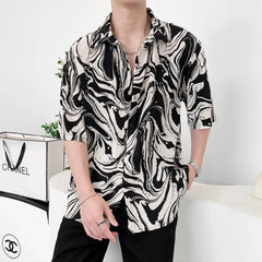 2024 New High-end Tie-dye Ice Silk Shirt Men Short Sleeve Niche Design Thin Loose Casual Korean Harajuku Summer Mens Shirts voguable