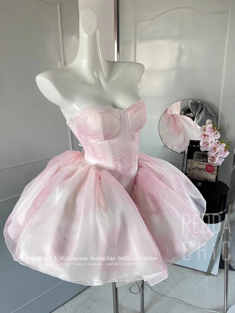 Voguable Kawaii Ruffle Puffy Women 3-piece Set Dress Underskirt Shawl Shrug Princess Pink Mini Evening High Low Dress Lolita Tutu Train voguable