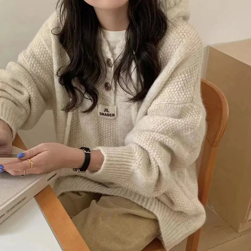 Autumn and winter hooded sweater women's Korean style loose 2024 lazy style new thickened drawstring sweater women clothing voguable