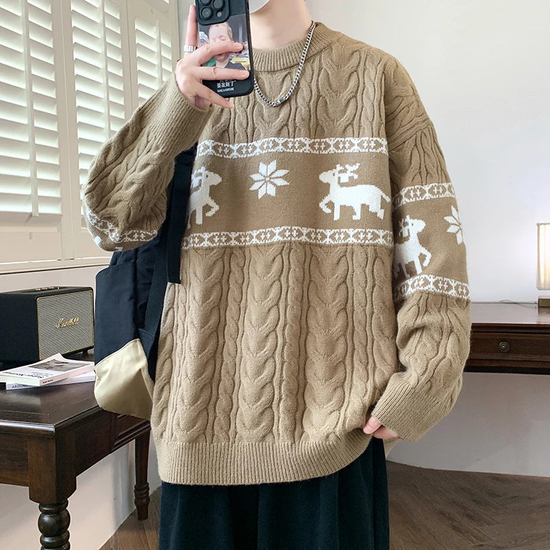 2024 New Fall Winter Fashion Hip Hop Sweater Mens Knit Pullover Top Quality Men Thick Warm With Deer Casual Sweaters Male Jumper voguable