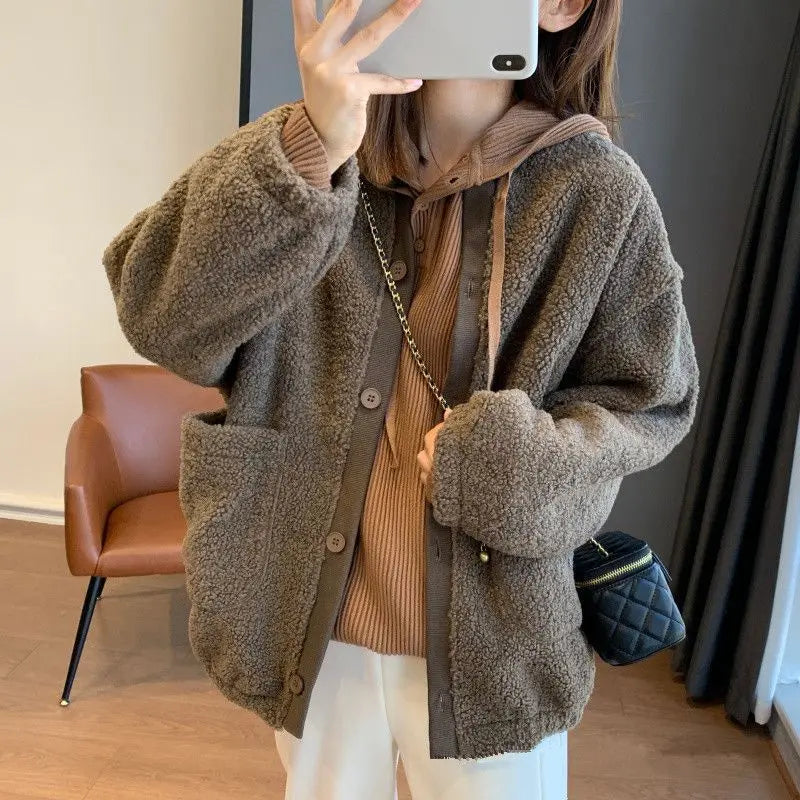 Lamb Wool Coat Female Autumn Winter 2024 Explosive High-Grade Feeling Super Good-Looking Polar Fleece Thickened Baseball Jacket voguable