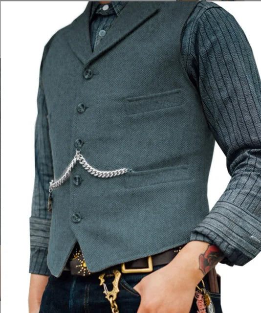 Men's Suit Vest Brown Wedding Wool Tweed Business Waistcoat Jacket Casual Slim Fit Gilet Homme Vests For Groosmen Man Wedding voguable