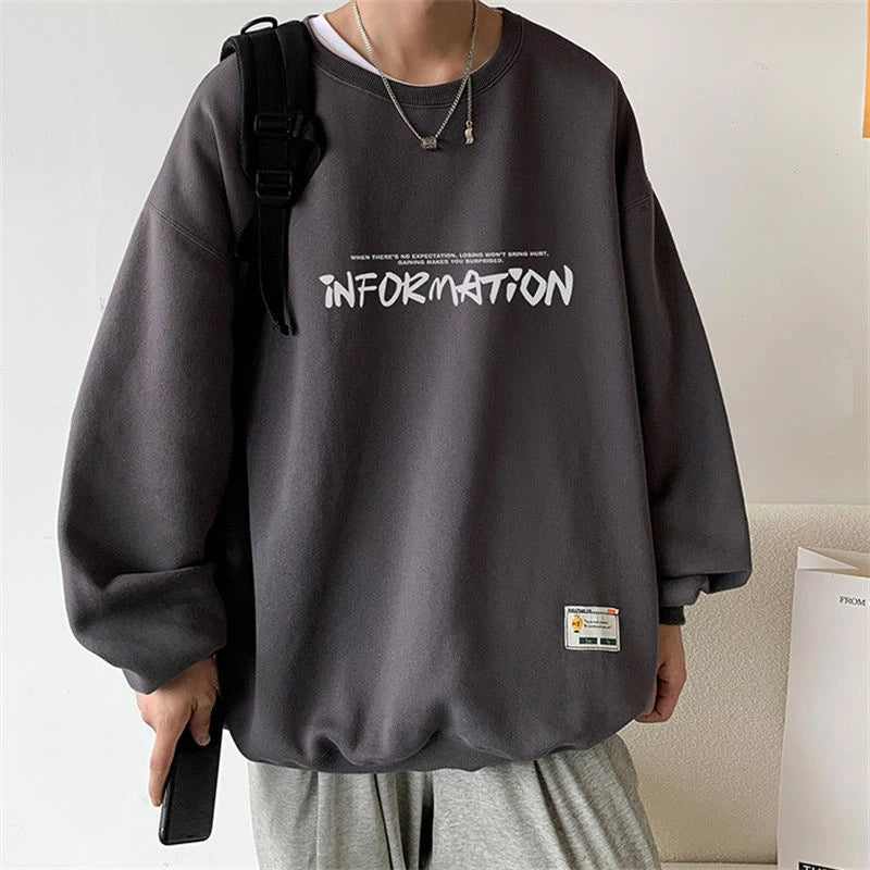 Voguable  Spring Autumn Fashion Fleece Letter Print Sweatshirt Man Harajuku Oversized Male Clothes Pullovers Tops Long Sleeve Streetwear voguable