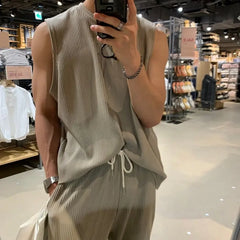 Men Clothing Summer Solid Color Vest Suits for Men Quick Drying Breathable Thin Ice Silk Top Sleeveless Fitness Tracksuit Men voguable