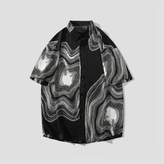 2023 New Korean Fashion Design Irregular Shirt Men Texture Pattern Loose Short Sleeve Summer Silky Drape Non-ironing Lapel Shirt voguable