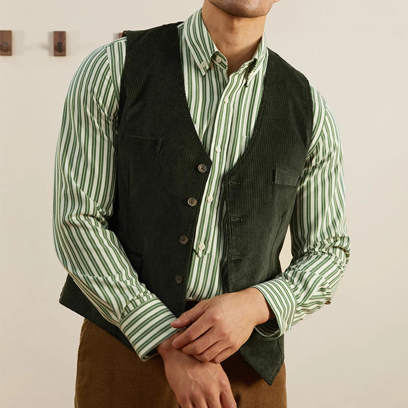 Men's Vest Army Green Corduroy Tweed V Neck Retro Tooling Waistcoat Male Gentleman Business Waistcoat Steampunk Clothing Vest voguable