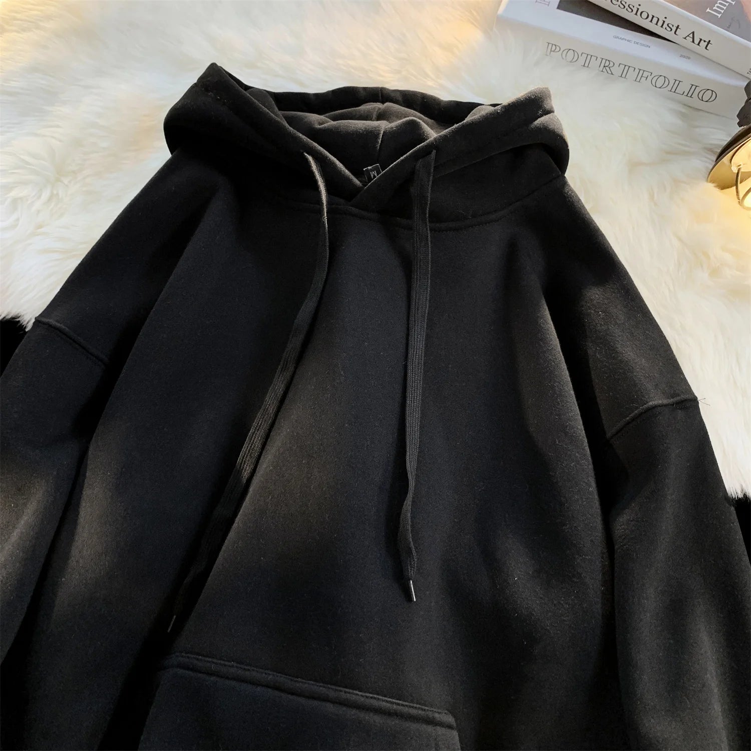 Autumn Y2k Pullover Hooded Men’s Oversize Hoody Sweatshirt Tops Solid Drop Shoulder Harajuku Streetwear Male Clothes voguable