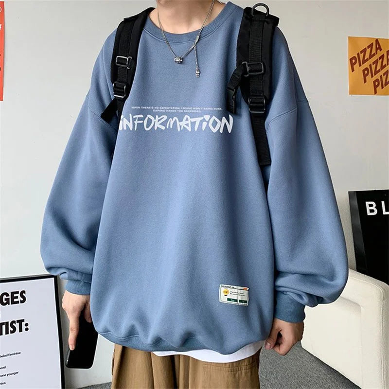 Voguable  Spring Autumn Fashion Fleece Letter Print Sweatshirt Man Harajuku Oversized Male Clothes Pullovers Tops Long Sleeve Streetwear voguable