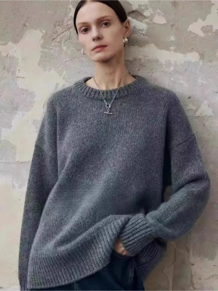 European goods high-end 100 pure cashmere sweater female autumn and winter new loose thick soft waxy senior feeling voguable