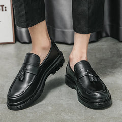 Loafers Men Platform Thick-soled Tassel Formal Business Shoes Slip-on Comfortable Men's Leather Shoes Casual Shoes Oxford Shoes voguable