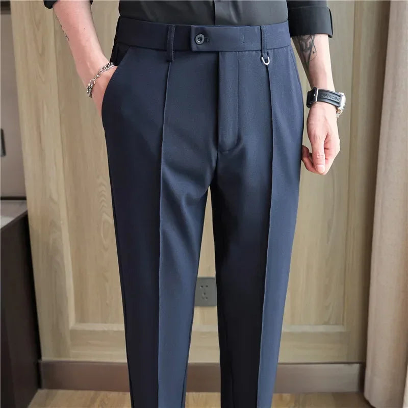 Men Suit Pants Trousers 2024 Spring Elastic Waist Solid Slim Fit Dress Pants Office Business Casual High Quality Men's Clothing voguable