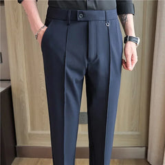 Men Suit Pants Trousers 2024 Spring Elastic Waist Solid Slim Fit Dress Pants Office Business Casual High Quality Men's Clothing voguable