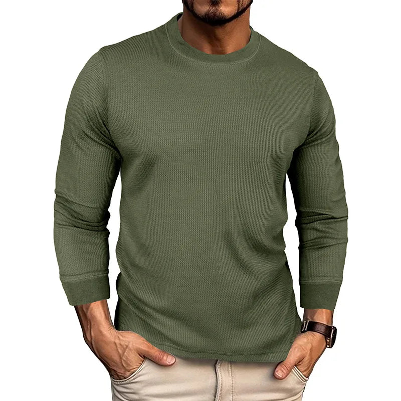 Spring Autumn New Fashion Round Neck Long Sleeve Solid T-Shirts Men's Clothing Casual Pullovers Korean All-match Trend Chic Tops voguable