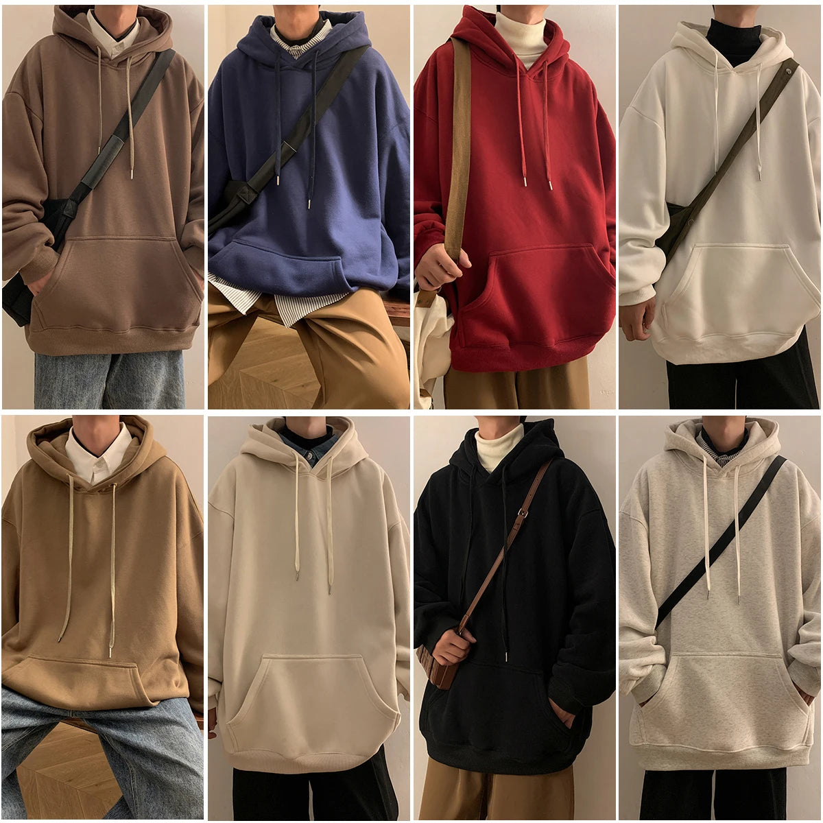 Autumn Y2k Pullover Hooded Men’s Oversize Hoody Sweatshirt Tops Solid Drop Shoulder Harajuku Streetwear Male Clothes voguable