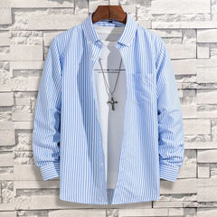 Spring Autumn New Fashion Striped POLO Collar Button Shirts Men's Clothing Long Sleeve Cardigan Korean Loose Trend Chic Blouses voguable