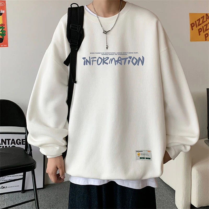 Voguable  Spring Autumn Fashion Fleece Letter Print Sweatshirt Man Harajuku Oversized Male Clothes Pullovers Tops Long Sleeve Streetwear voguable