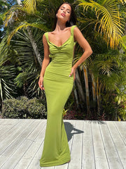 Mozision Double Shoulder Straps Backless Sexy Maxi Dress For Women Summer New Square Collar Sleeveless Bodycon Long Dress voguable