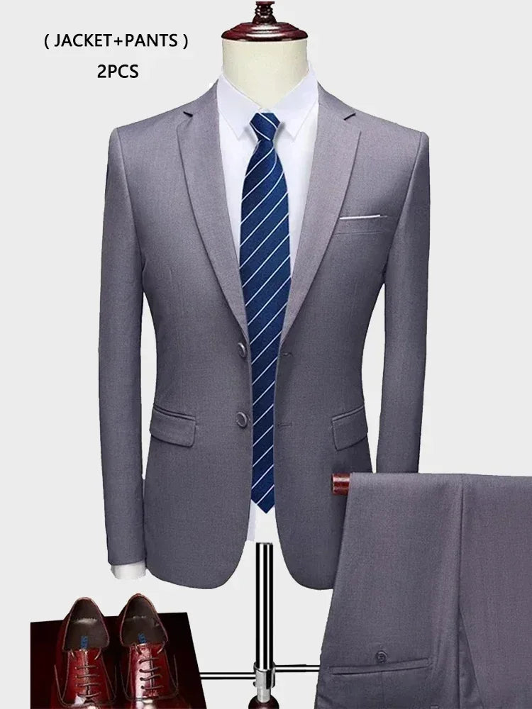 Voguable ( Jacket +Vest+ Pants ) Luxury Men's High-end Brand Solid Color Business Office Suit 3Pcs & 2Pcs Groom Wedding Party Suit Tuxedo voguable