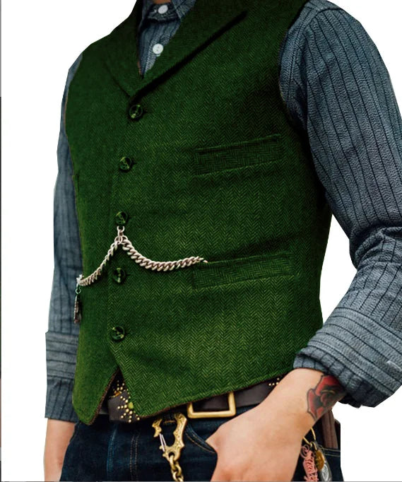 Men's Suit Vest Brown Wedding Wool Tweed Business Waistcoat Jacket Casual Slim Fit Gilet Homme Vests For Groosmen Man Wedding voguable