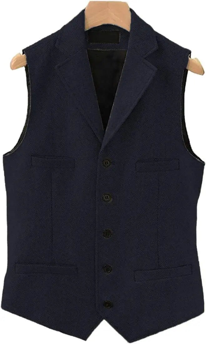Tweed Herringbone Mens Suit Vest Slim Fit Notch Lapel With 4 Pockets Groomsmen Wedding Waistcoat For Wedding voguable