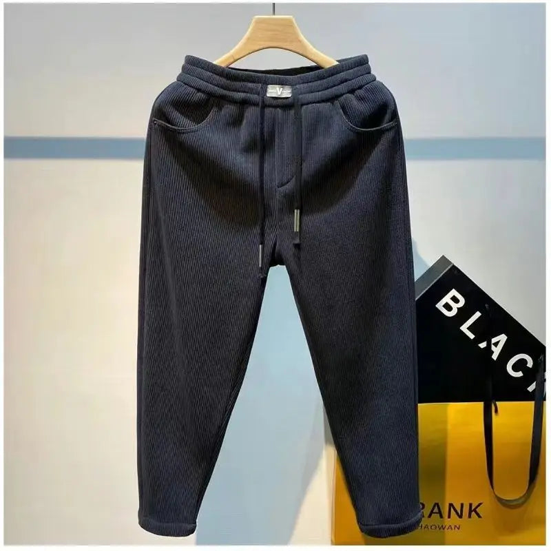 Winter Korean Harajuku Plus Velvet All Match Pants Men Casual Versatile Sweatpants Solid Fashion Trousers Loose New Male Clothes voguable