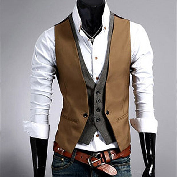 Voguable Fake Two Piece Mens Suit Vest Slim Casual Business Gentlemen ...