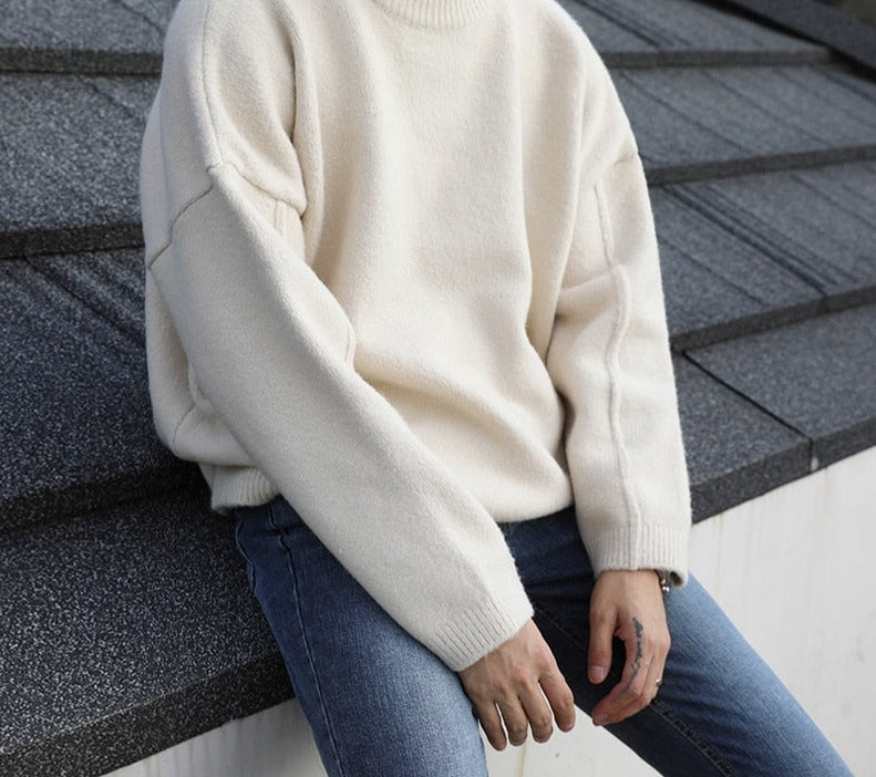 Voguable/men's wear sweater autumn and winter loose all-match Korean style vintage oversize kintted sweater round collar pullover voguable