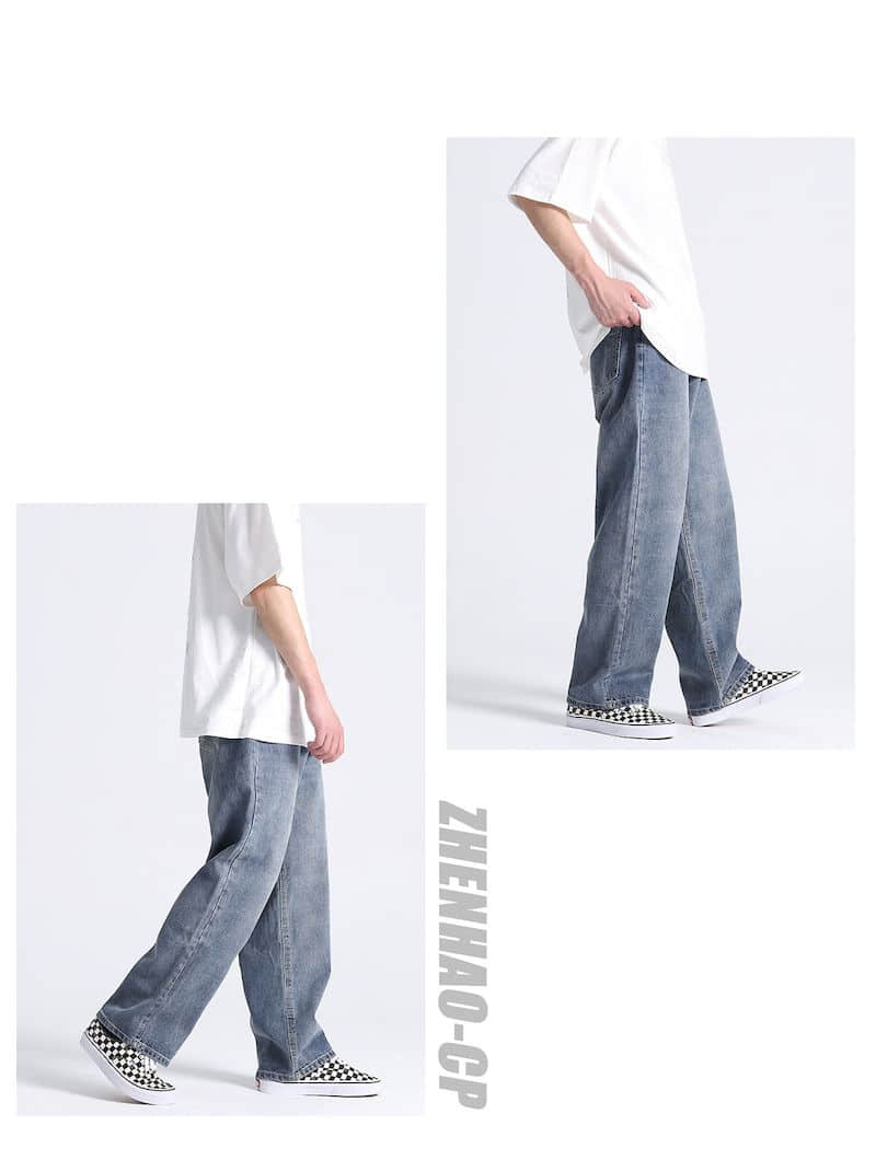 Voguable Men's and women's jeans American loose denim daddy pants men's oversize straight wide-leg mopping wash jeans trend streetwear voguable