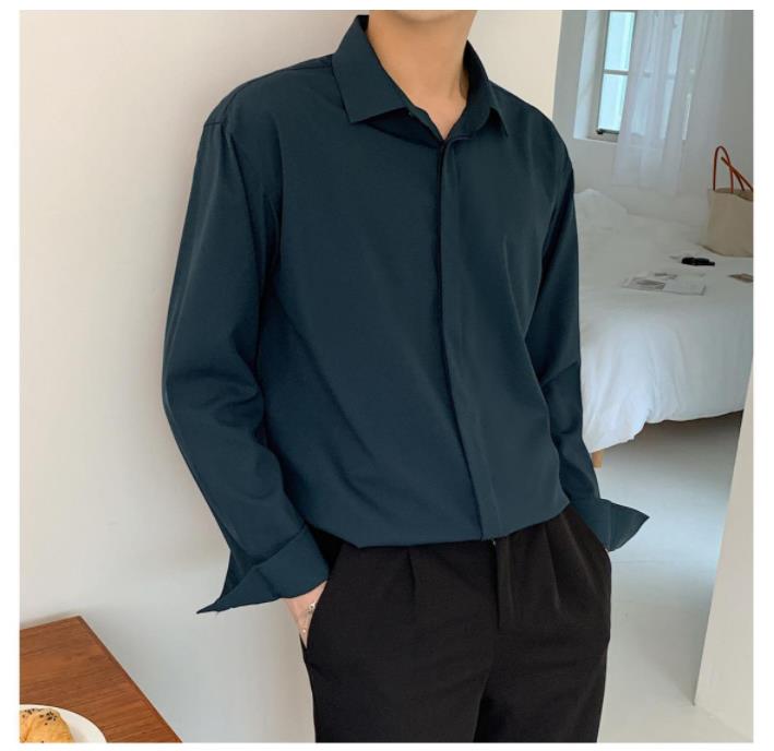 Voguable Korean Fashion New Drape Shirts for Men Solid Color Long Sleeve Ice Silk Smart Casual Comfortable Button Up Shirt voguable