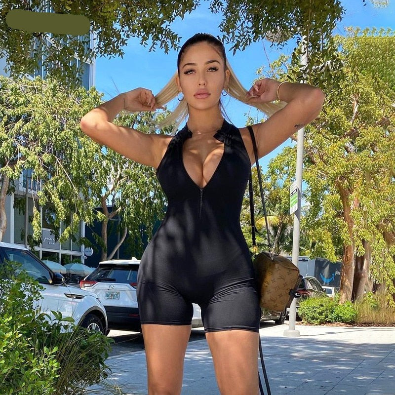 Voguable  2022 Sleeveless Zipper Backless Sexy Playsuit Summer Women Fashion Streetwear Outfits Romper Stretchy Body voguable