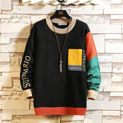 Voguable 2021 New Sweaters Men'S Black Patchwork Long Sleeves Autumn Winter Pullover Knitted O-Neck Plus OverSize 5XL voguable