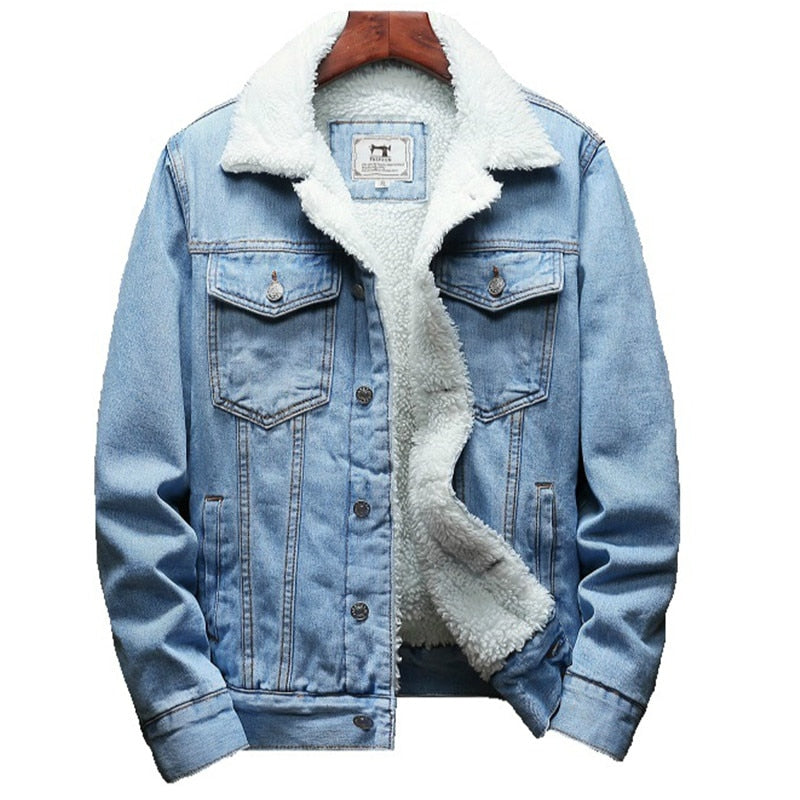 Voguable Winter Jean Jackets Men Warm Denim Coats Fashion Cowboy Outerwear Men Liner Thicker Fleece Denim Jacket Black Blue Plus Size 6XL voguable