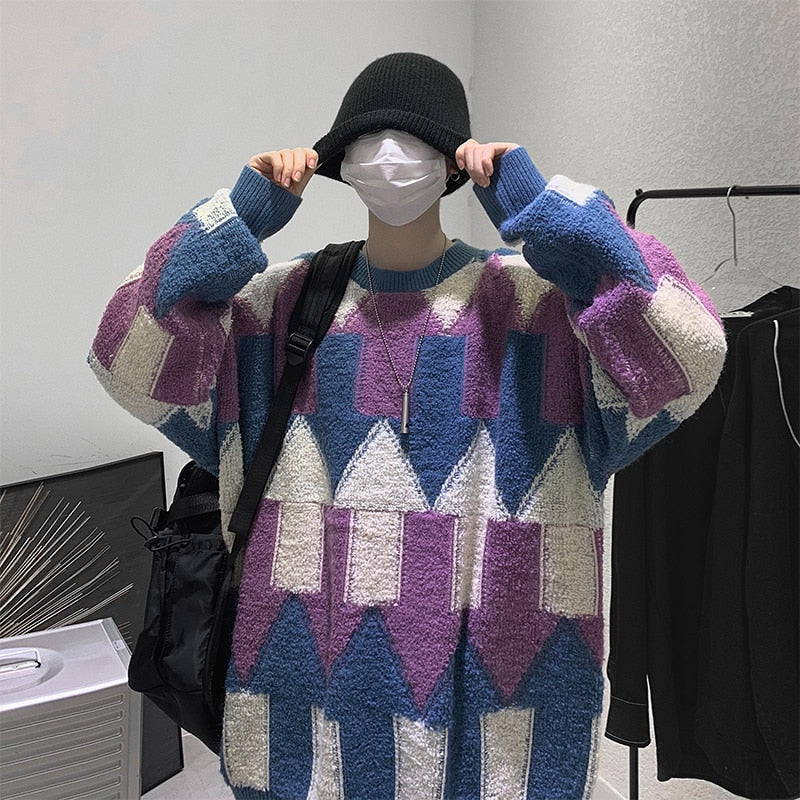 Voguable Autumn Winter Sweater Men Warm Fashion Retro Casual Knitted Pullover Men Loose Korean Knitting Soft Sweaters Men Clothes voguable
