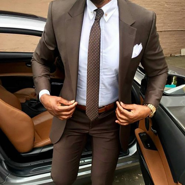Voguable 2021 Latest coat pants designs Brown men suit Slim fit elegant tuxedos Wedding business party dress Summer jacket and pants voguable
