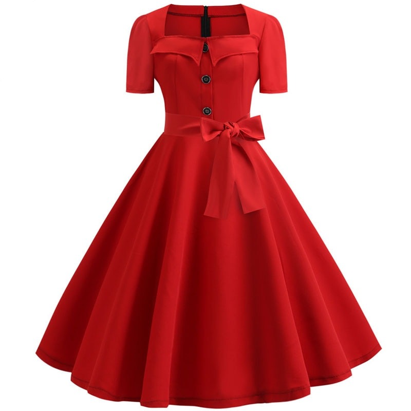 Voguable  Women Summer Dress Elegant Retro Vintage 50s 60s Robe Rockabilly Swing Pinup Dresses Casual Plus Size Red Party Vestidos voguable