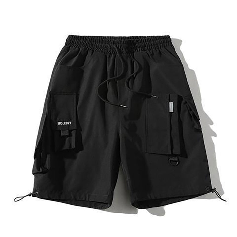 Voguable  Summer Shorts Cargo Pants Men Joggers Black Stylish Pocket Ribbons Japanese Fashion Streetwear Hip Hop Shorts Male Casual Pants voguable