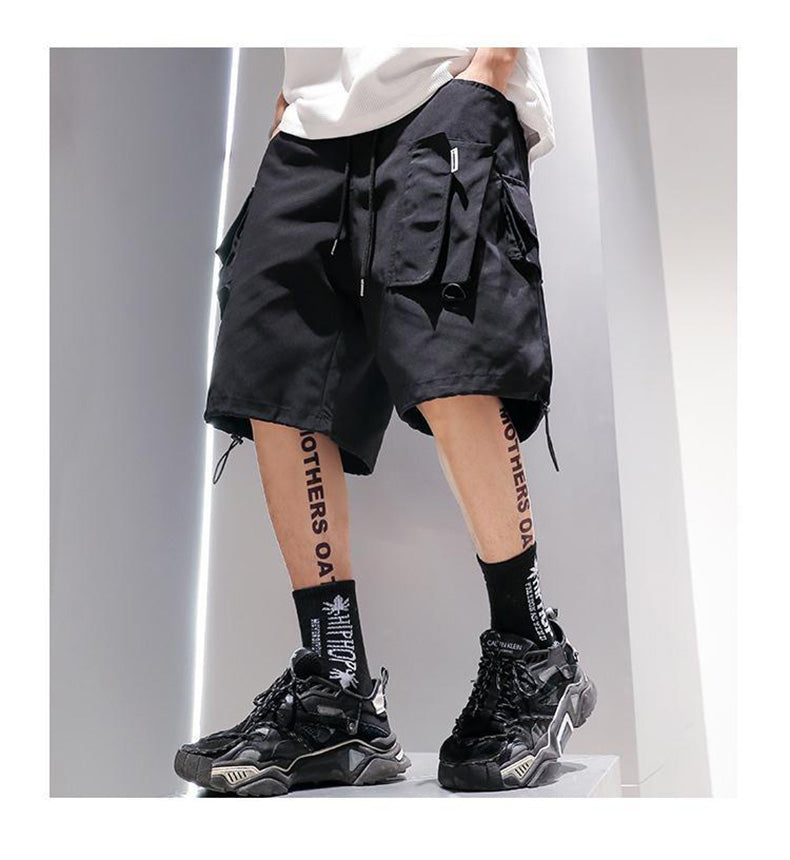 Voguable  Summer Shorts Cargo Pants Men Joggers Black Stylish Pocket Ribbons Japanese Fashion Streetwear Hip Hop Shorts Male Casual Pants voguable