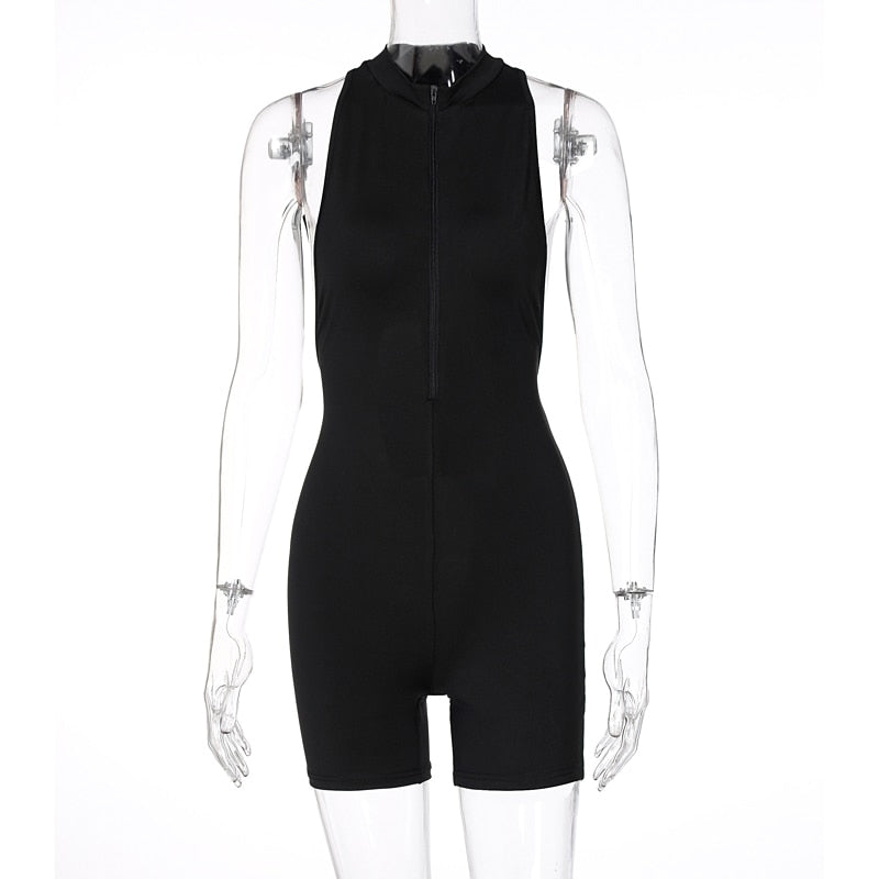 Voguable  2022 Sleeveless Zipper Backless Sexy Playsuit Summer Women Fashion Streetwear Outfits Romper Stretchy Body voguable
