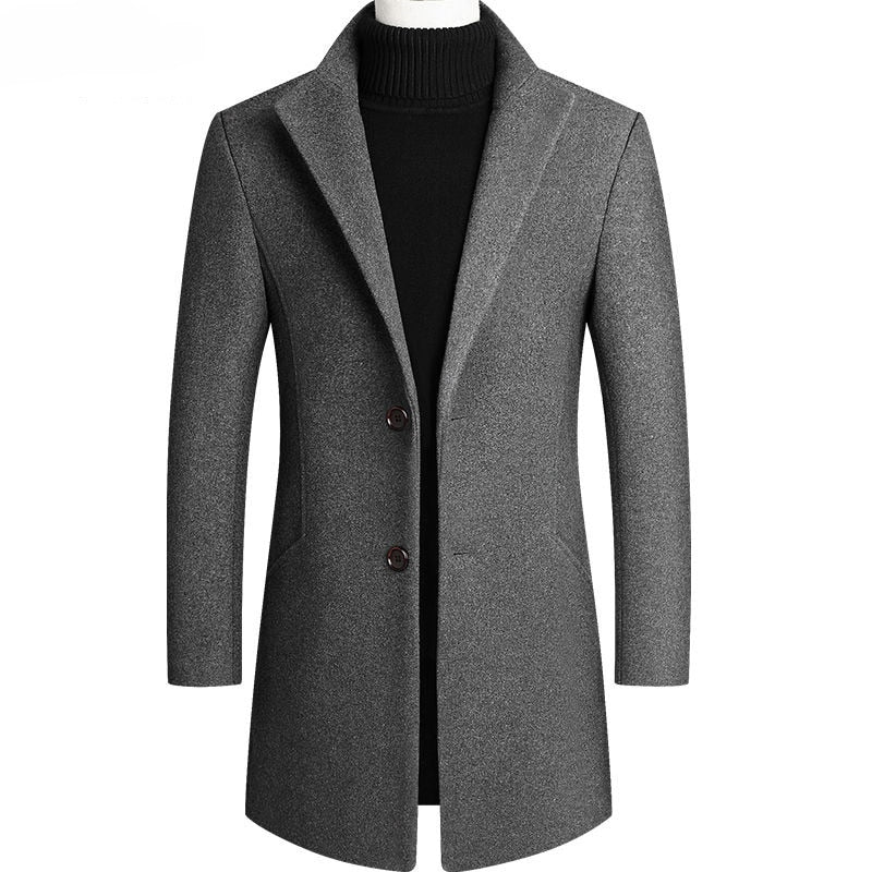 Voguable New Autumn Winter Long Overcoat Men Fashion Slim  Fit Long Wool Blends Coats Men Solid Business Causal Windbreaker Jackets Men voguable