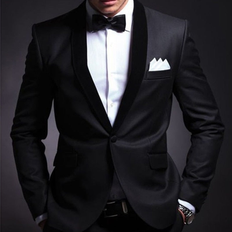 Voguable Black Wedding Tuxedo for Groom 2 Piece Slim Fit Men Suits Set Shawl Lapel Custom Prom Business Boyfriend Jacket with Pants 2022 voguable