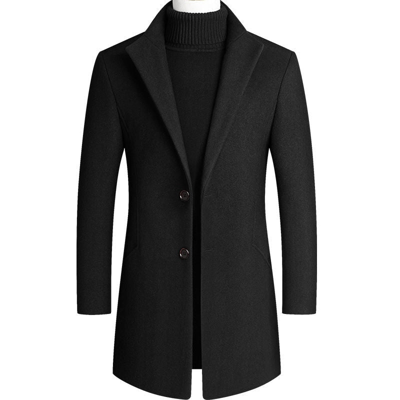 Voguable New Autumn Winter Long Overcoat Men Fashion Slim  Fit Long Wool Blends Coats Men Solid Business Causal Windbreaker Jackets Men voguable