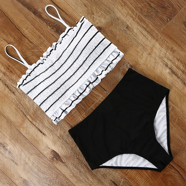 Voguable Solid Swimsuit 2022 Swimwear Women Sexy Bandeau Bikini Plus Size Tankini High Cut Bathing Suit High Waist Biquini Hot Bikini Set voguable